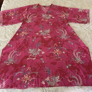 Natori PINK Kimono Silky Crepe CAFTAN Night Gown Dress Pockets Dragons Size 2X